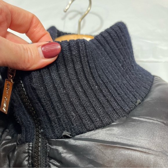 Betsey Johnson BLACK LONG Puffer COAT Zip Pockets Knit Ribbed High Collar Cuff L - Picture 3 of 16